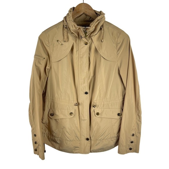 Cole Haan Nougat Tan Lightweight Rain Jacket Packable Hood Utility Womens Medium - Picture 1 of 13